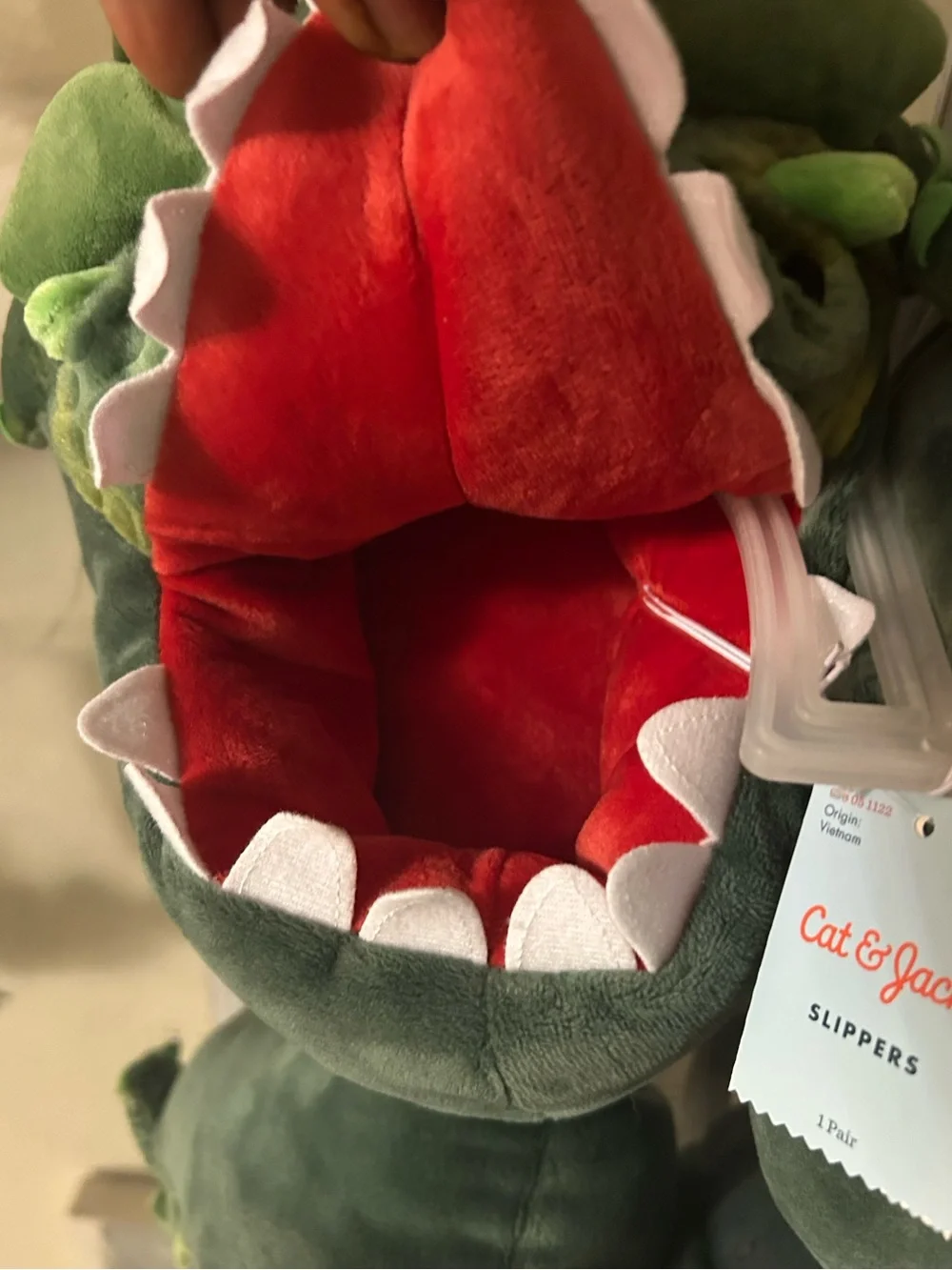 Cat & Jack Green Plush Dinosaur Slippers